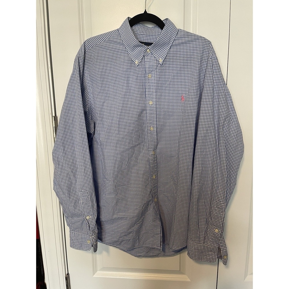 Ralph Lauren Mens XL Blue Check Long Sleeve Button Down Shirt
